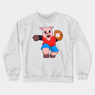 Pig at Baseball with Baseball glove Crewneck Sweatshirt